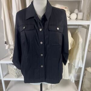 CJ Banks Women's Size 1X Black Button Up Shirt with Button Sleeve detail #3089